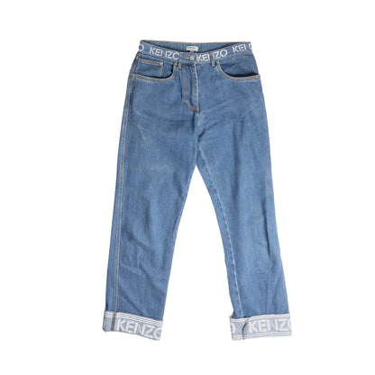 Kenzo Straight Fit Jeans with Logo Waist Band and Cuffs