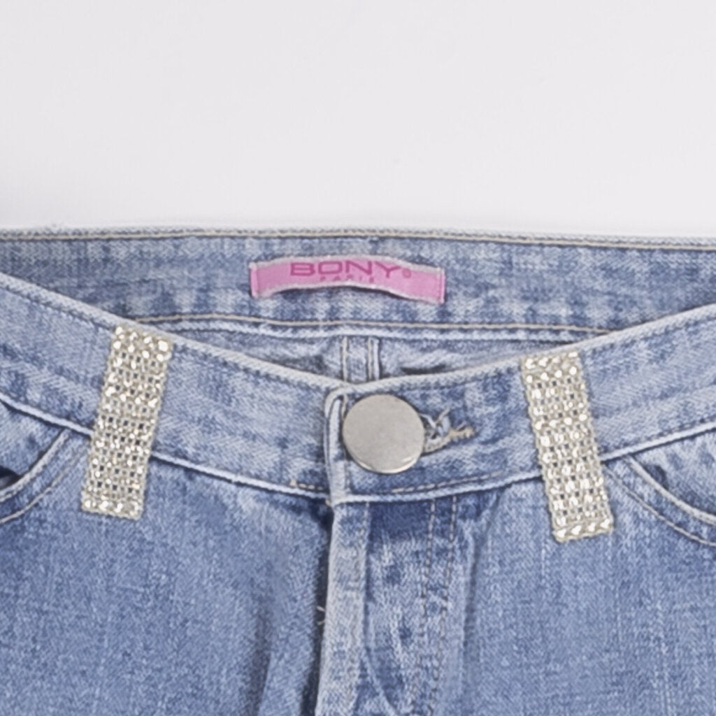 Bony French Made Straight Fit Low Rise Rhinestone Denim Jeans
